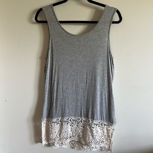 🔥SALE🔥 Grace & Lace Gray Lightweight Tank Top w/ Wide Lace Bottom